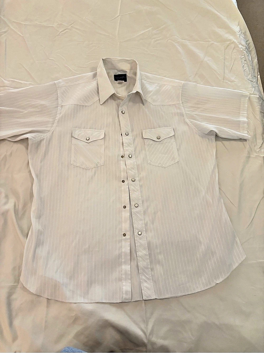 Wrangler Western Shirts Short Sleeve Pearl Snap Stripe White XL